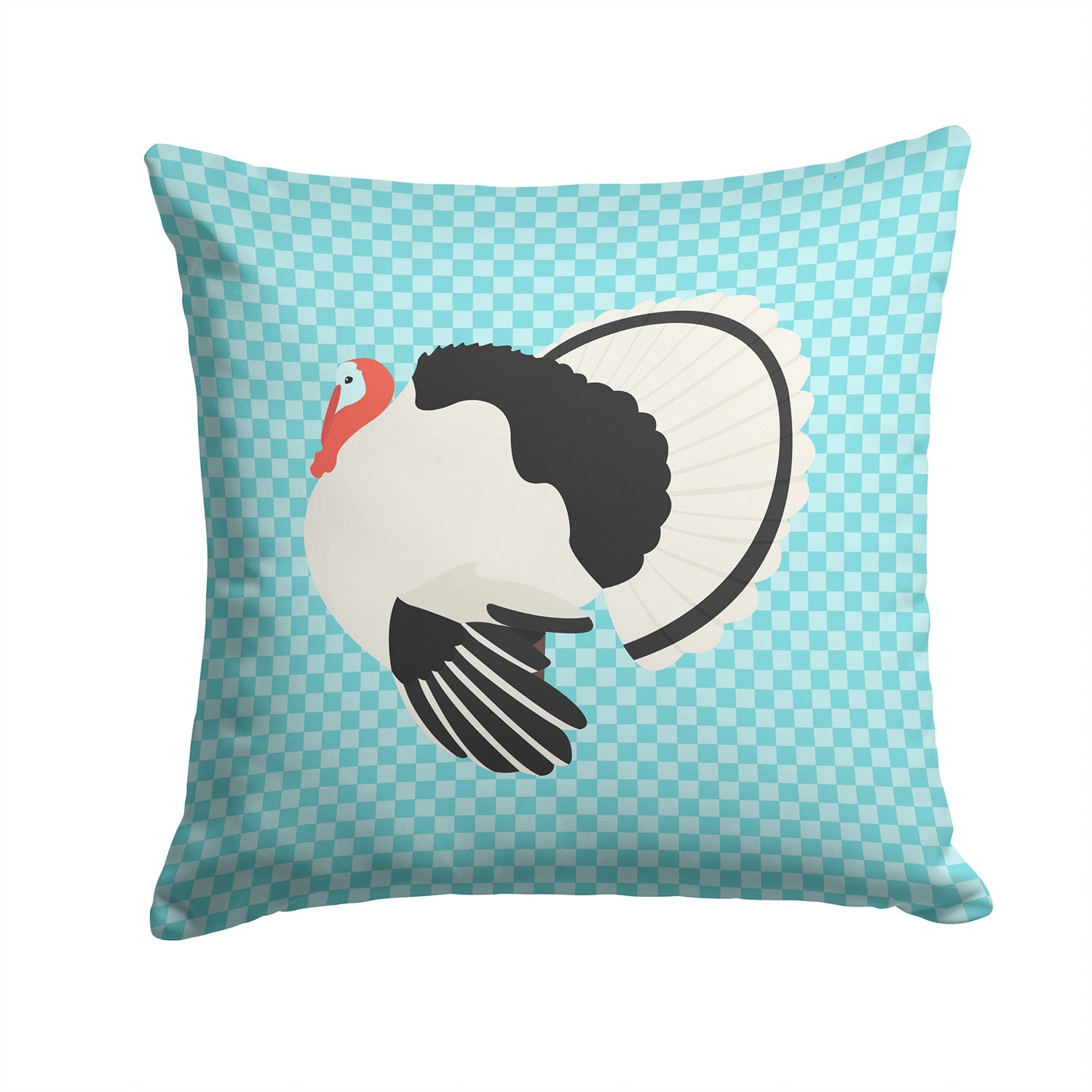 Royal Palm Turkey Blue Check Decorative Throw Pillow 14x14 Indoor Outdoor Accent Cushion, Fabric Cover with Insert for Sofa, Bed, Porch & Living Room