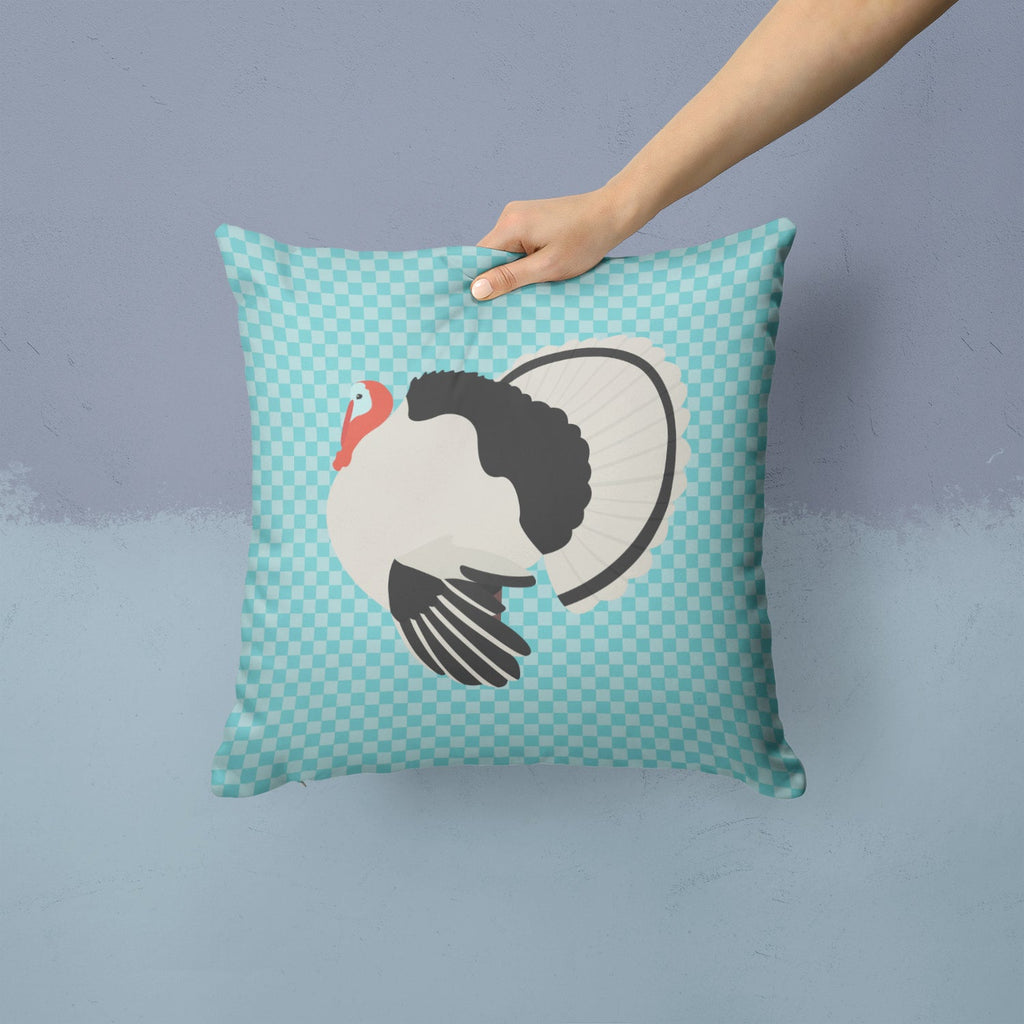 Royal Palm Turkey Blue Check Decorative Throw Pillow 14x14 Indoor Outdoor Accent Cushion, Fabric Cover with Insert for Sofa, Bed, Porch & Living Room
