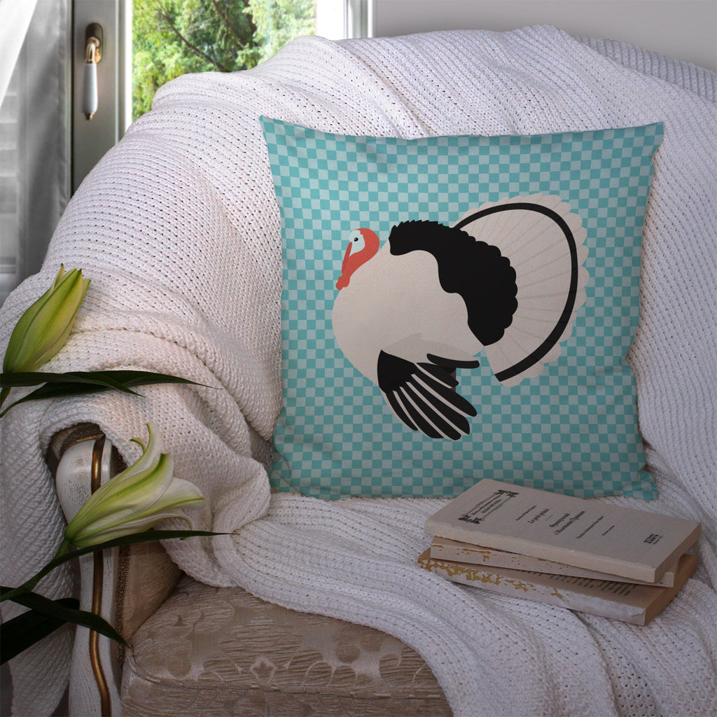 Royal Palm Turkey Blue Check Decorative Throw Pillow 14x14 Indoor Outdoor Accent Cushion, Fabric Cover with Insert for Sofa, Bed, Porch & Living Room