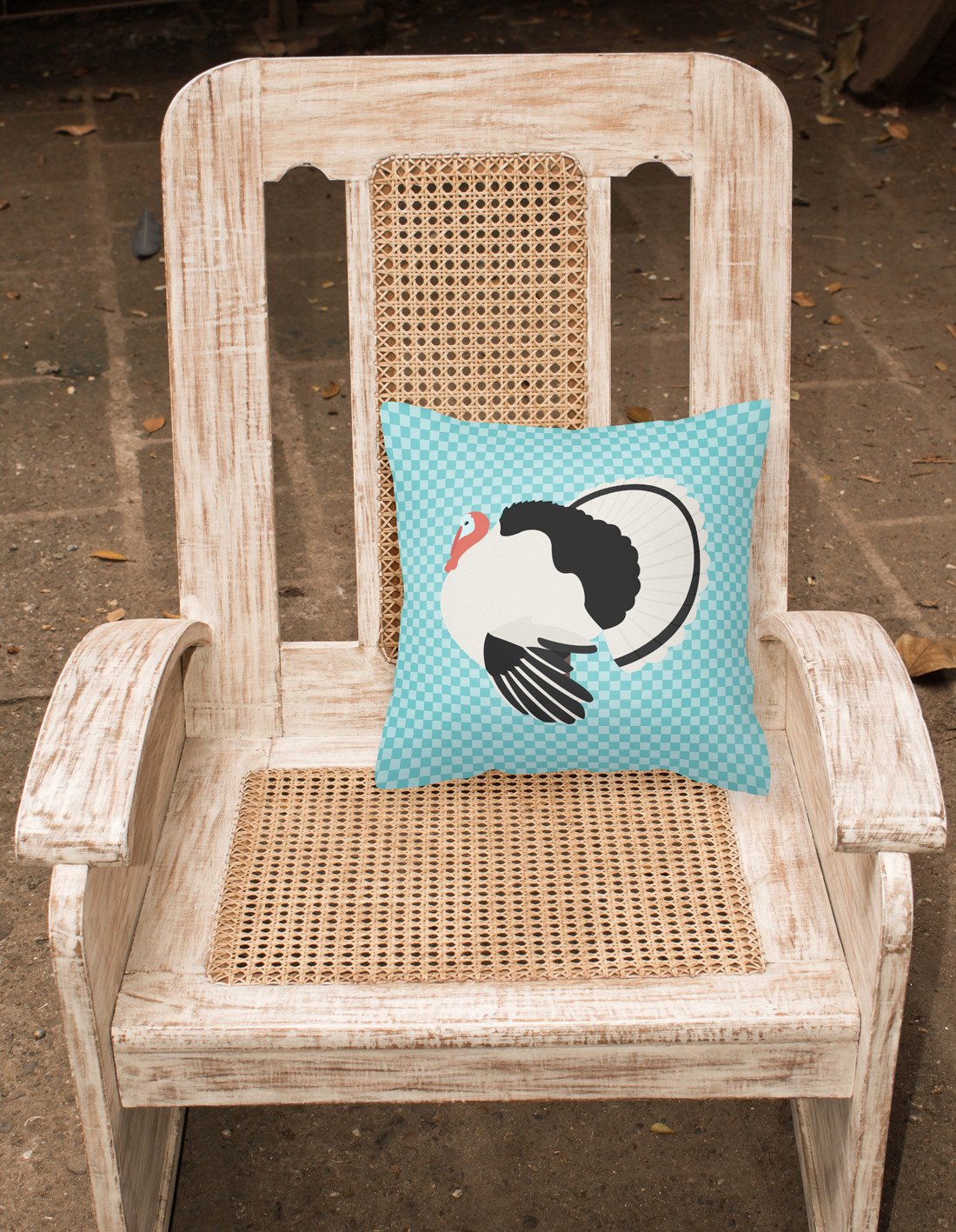 Royal Palm Turkey Blue Check Decorative Throw Pillow 18x18 Indoor Outdoor Accent Cushion, Fabric Cover with Insert for Sofa, Bed, Porch & Living Room