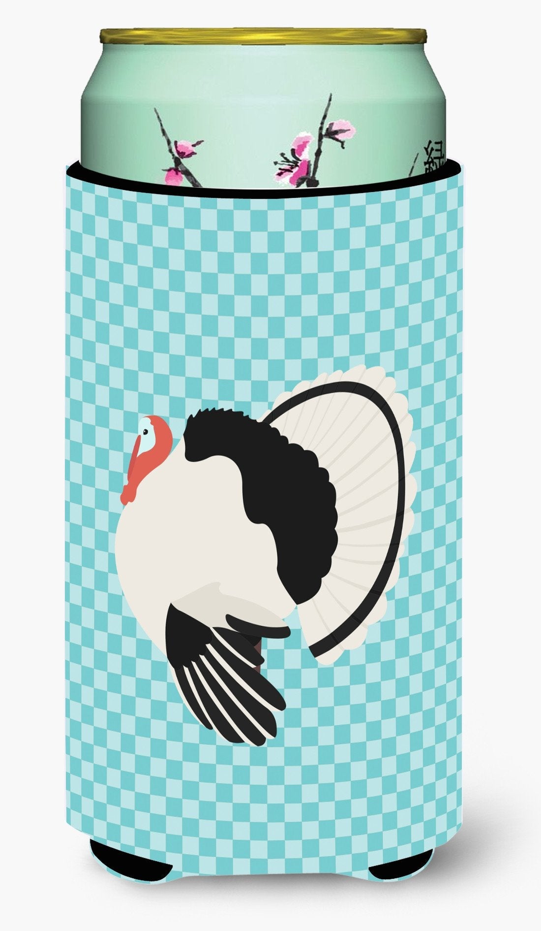 Royal Palm Turkey Blue Check Tall Boy Hugger Can Cooler Sleeve Machine Washable Drink Collapsible Insulator Beverage Insulated Holder