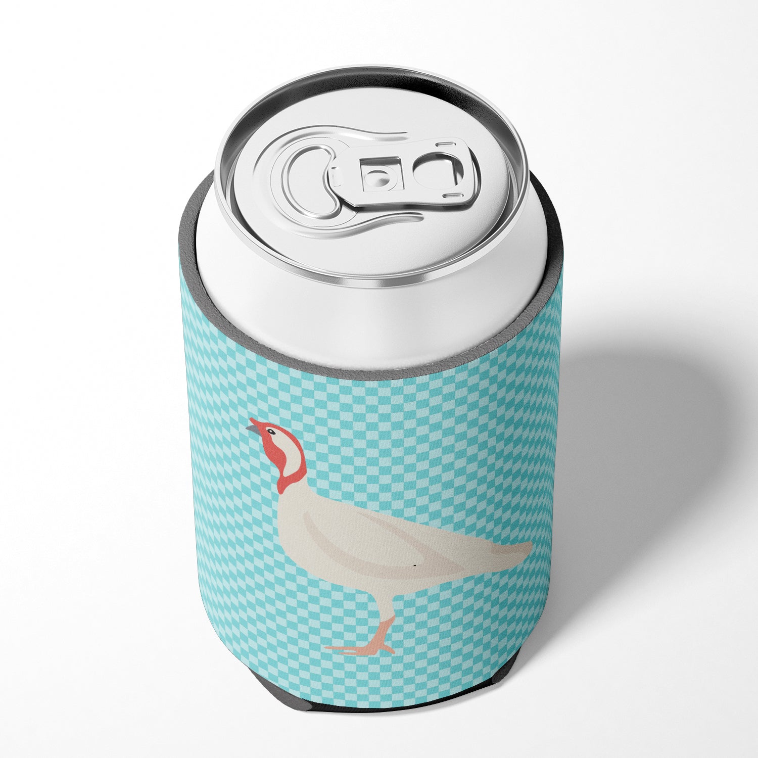 Beltsville Small White Turkey Hen Blue Check Can or Bottle Hugger Cooler Sleeve for Standard 12 oz Cans, Insulated Foam Beer & Soda Can Hugger Reusable