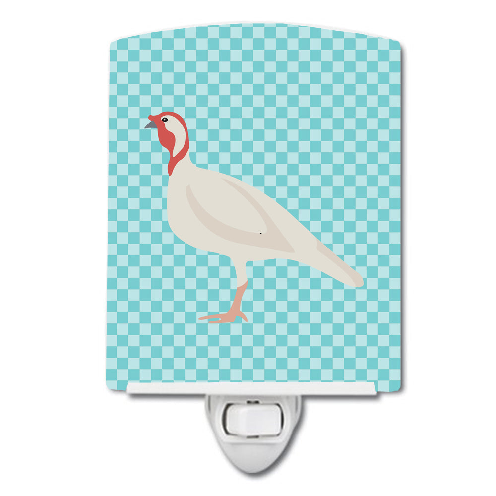 Beltsville Small White Turkey Hen Blue Check Ceramic Night Light Compact, UL-Certified, Ideal for Bedroom, Bathroom, Nursery, Hallway, Kitchen, 6x4x3, Multicolor