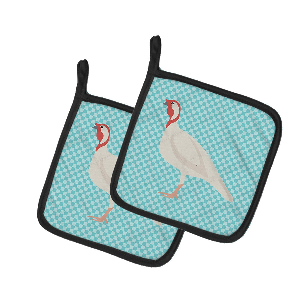 Beltsville Small White Turkey Hen Blue Check Pot Holder Set of 2 Heat Resistant Quilted Hot Pads 7.5 x 7.5 Inch, Insulated Kitchen Trivets for Cooking & Baking