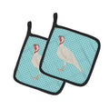 Beltsville Small White Turkey Hen Blue Check Pot Holder Set of 2 Heat Resistant Quilted Hot Pads 7.5 x 7.5 Inch, Insulated Kitchen Trivets for Cooking & Baking