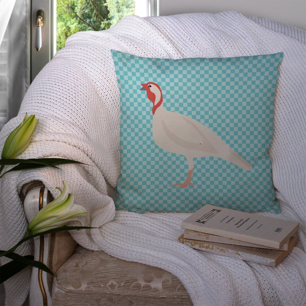 Beltsville Small White Turkey Hen Blue Check Decorative Throw Pillow 14x14 Indoor Outdoor Accent Cushion, Fabric Cover with Insert for Sofa, Bed, Porch & Living Room