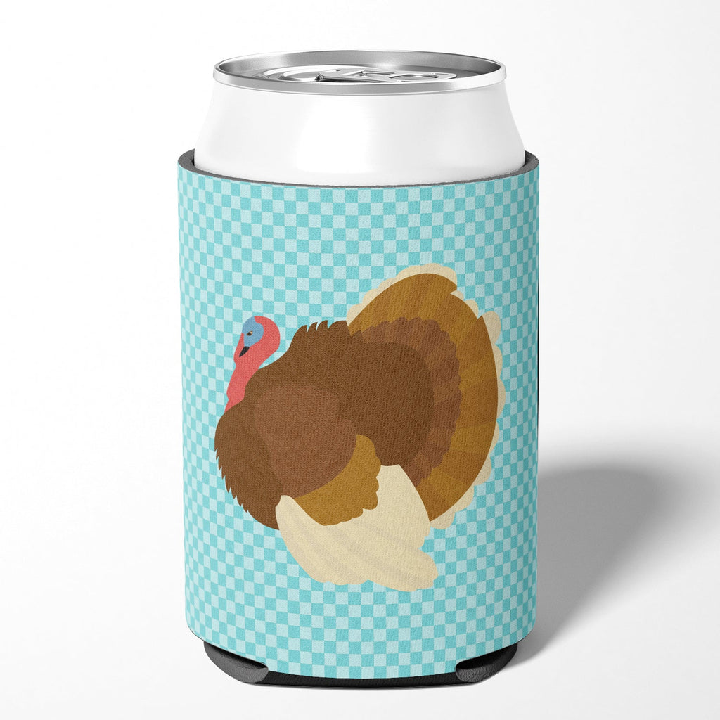 French Turkey Dindon Blue Check Can or Bottle Hugger Cooler Sleeve for Standard 12 oz Cans, Insulated Foam Beer & Soda Can Hugger Reusable