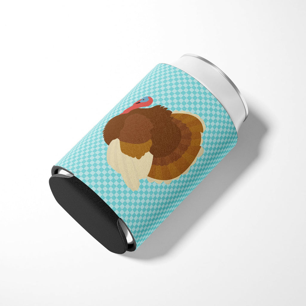 French Turkey Dindon Blue Check Can or Bottle Hugger Cooler Sleeve for Standard 12 oz Cans, Insulated Foam Beer & Soda Can Hugger Reusable