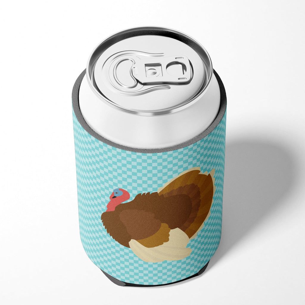 French Turkey Dindon Blue Check Can or Bottle Hugger Cooler Sleeve for Standard 12 oz Cans, Insulated Foam Beer & Soda Can Hugger Reusable
