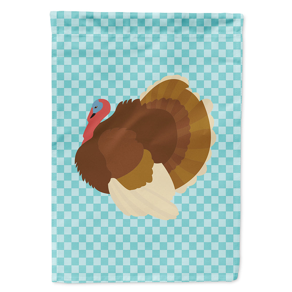 French Turkey Dindon Blue Check House Flag 28x40 Porch Sleeve Pole Decorative Outside Yard Banner Artwork Wall Hanging, Polyester