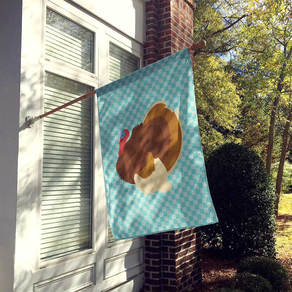 French Turkey Dindon Blue Check House Flag 28x40 Porch Sleeve Pole Decorative Outside Yard Banner Artwork Wall Hanging, Polyester