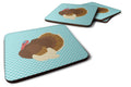 French Turkey Dindon Blue Check Foam Coasters Set of 4 Cup Coasters for Indoor Outdoor, Tabletop Protection, Anti Slip, Mouse pad Material