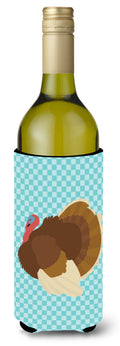 French Turkey Dindon Blue Check Wine Bottle Hugger Gift Sleeve for Standard 750 ml Bottles, Insulated Reusable Also Fits Mini Shot & Pint Bottles