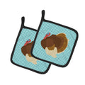French Turkey Dindon Blue Check Pot Holder Set of 2 Heat Resistant Quilted Hot Pads 7.5 x 7.5 Inch, Insulated Kitchen Trivets for Cooking & Baking