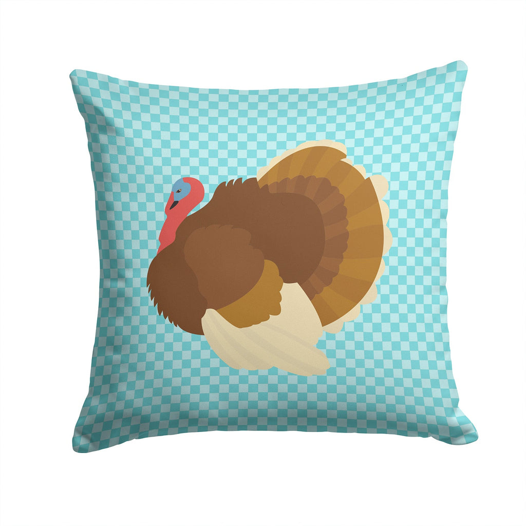 French Turkey Dindon Blue Check Decorative Throw Pillow 14x14 Indoor Outdoor Accent Cushion, Fabric Cover with Insert for Sofa, Bed, Porch & Living Room