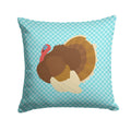 French Turkey Dindon Blue Check Decorative Throw Pillow 14x14 Indoor Outdoor Accent Cushion, Fabric Cover with Insert for Sofa, Bed, Porch & Living Room