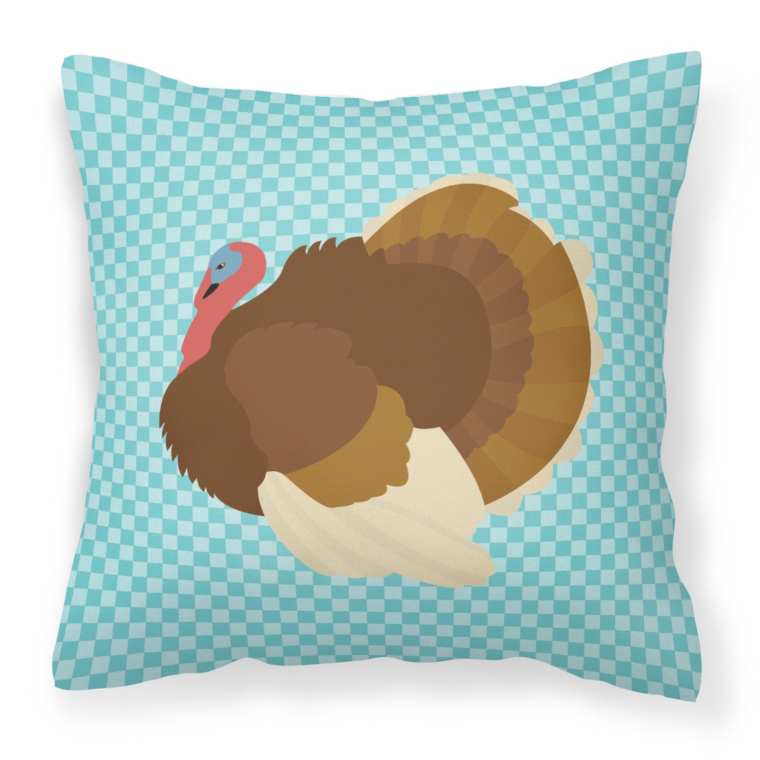 French Turkey Dindon Blue Check Decorative Throw Pillow 18x18 Indoor Outdoor Accent Cushion, Fabric Cover with Insert for Sofa, Bed, Porch & Living Room