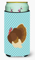 French Turkey Dindon Blue Check Tall Boy Hugger Can Cooler Sleeve Machine Washable Drink Collapsible Insulator Beverage Insulated Holder