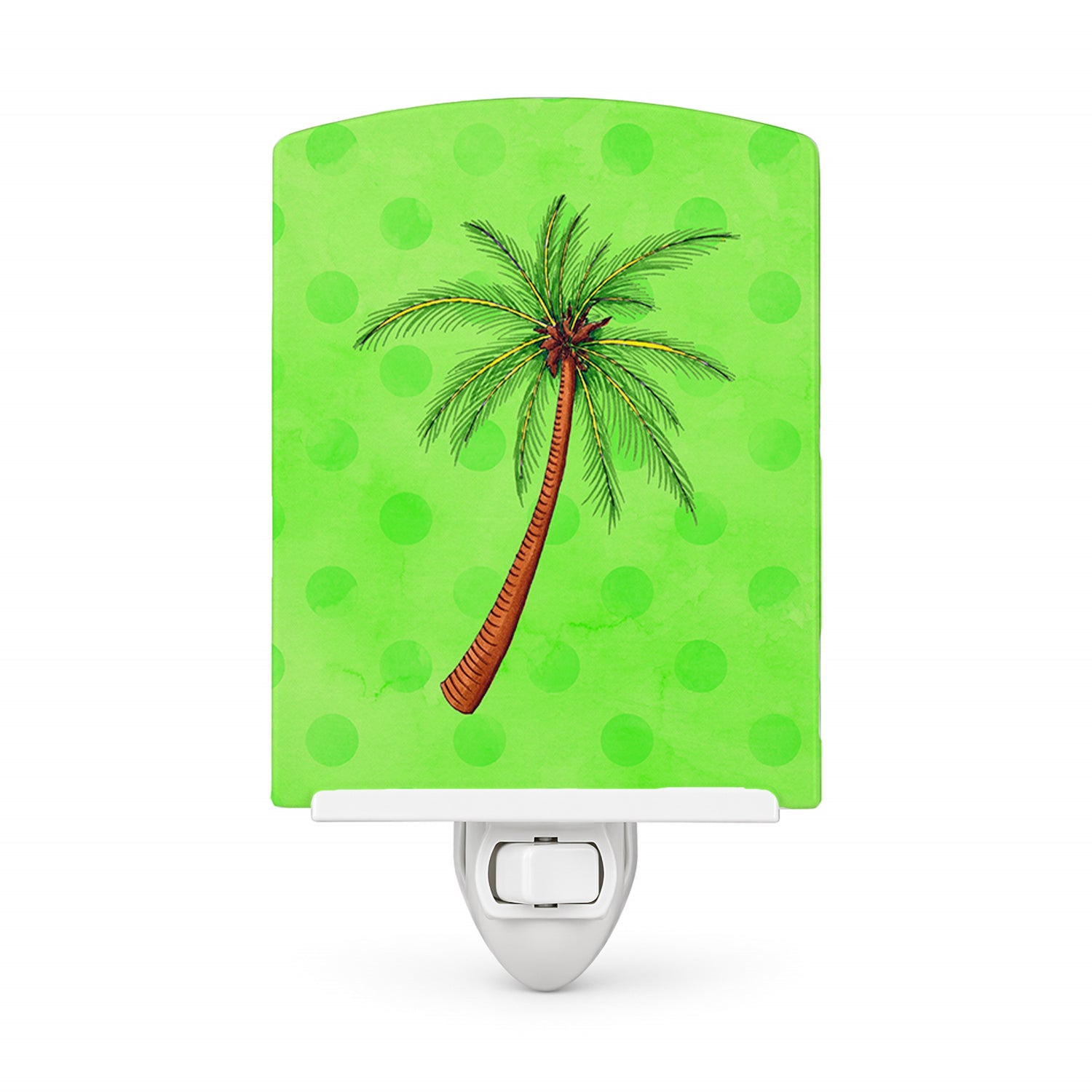 Palm Tree Green Polkadot Ceramic Night Light Compact, UL-Certified, Ideal for Bedroom, Bathroom, Nursery, Hallway, Kitchen, 6x4x3, Multicolor