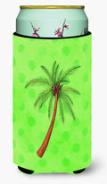 Palm Tree Green Polkadot Tall Boy Hugger Can Cooler Sleeve Machine Washable Drink Collapsible Insulator Beverage Insulated Holder