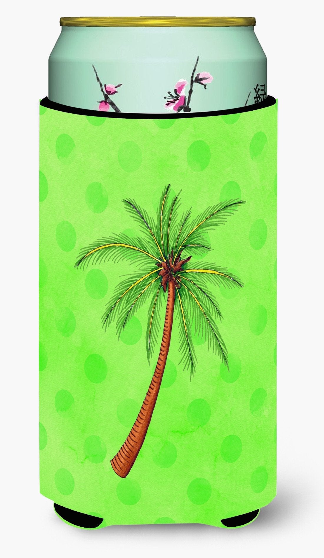 Palm Tree Green Polkadot Tall Boy Hugger Can Cooler Sleeve Machine Washable Drink Collapsible Insulator Beverage Insulated Holder