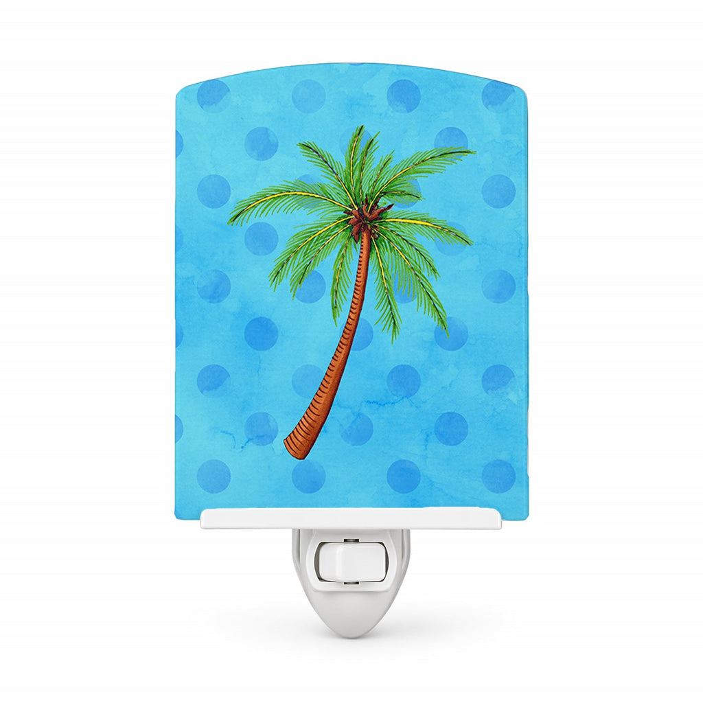 Palm Tree Blue Polkadot Ceramic Night Light Compact, UL-Certified, Ideal for Bedroom, Bathroom, Nursery, Hallway, Kitchen, 6x4x3, Multicolor