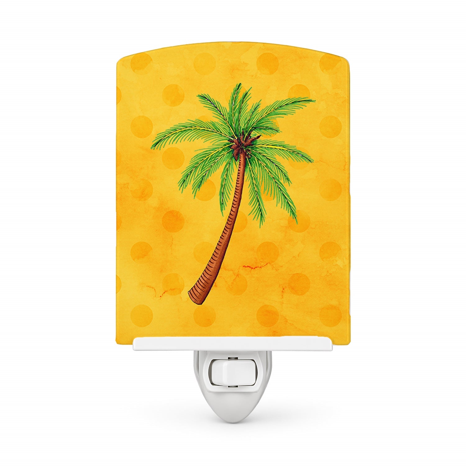 Palm Tree Yellow Polkadot Ceramic Night Light Compact, UL-Certified, Ideal for Bedroom, Bathroom, Nursery, Hallway, Kitchen, 6x4x3, Multicolor