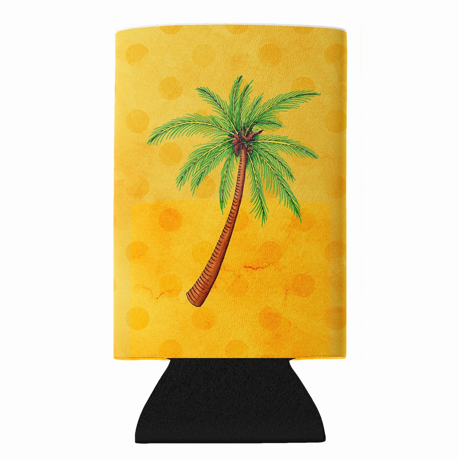 Palm Tree Yellow Polkadot Slim Can Hugger  Insulated Foam Sleeve for 12 oz Slim Cans, Beer Bottles & Water Bottles, Made in USA