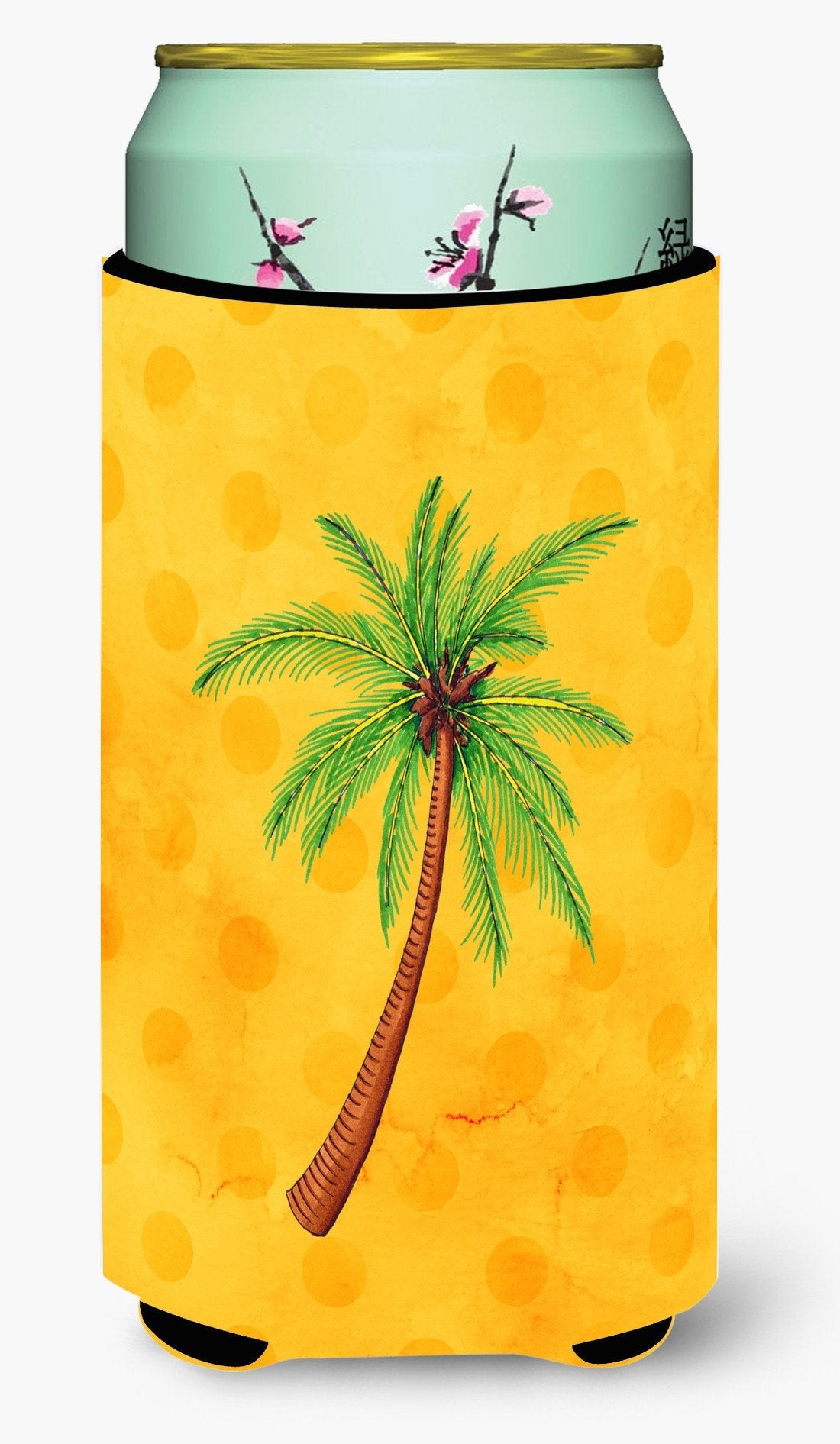 Palm Tree Yellow Polkadot Tall Boy Hugger Can Cooler Sleeve Machine Washable Drink Collapsible Insulator Beverage Insulated Holder