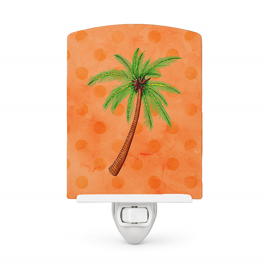 Palm Tree Orange Polkadot Ceramic Night Light Compact, UL-Certified, Ideal for Bedroom, Bathroom, Nursery, Hallway, Kitchen, 6x4x3, Multicolor