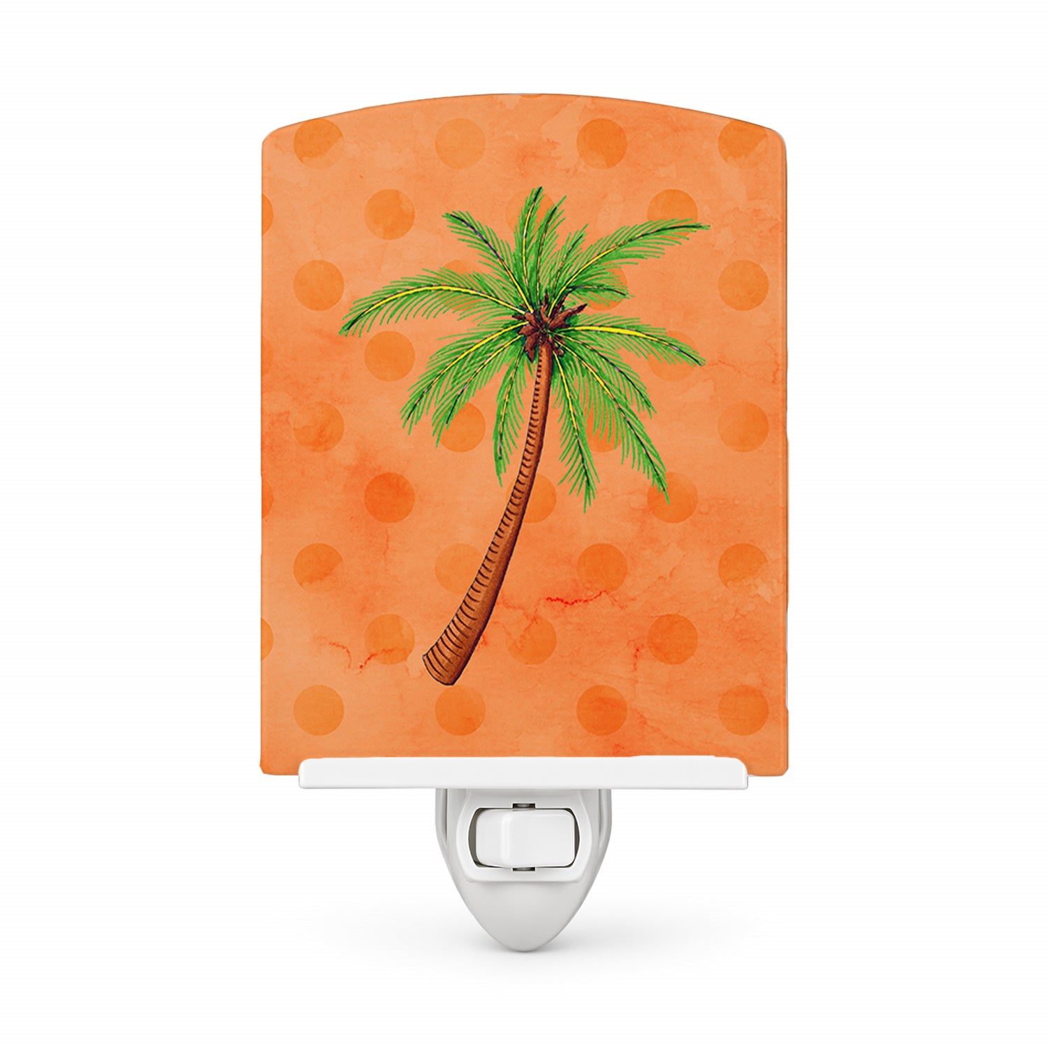Palm Tree Orange Polkadot Ceramic Night Light Compact, UL-Certified, Ideal for Bedroom, Bathroom, Nursery, Hallway, Kitchen, 6x4x3, Multicolor