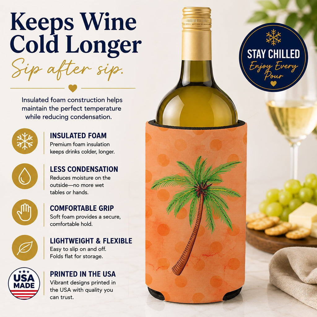 Palm Tree Orange Polkadot Wine Bottle Hugger Gift Sleeve for Standard 750 ml Bottles, Insulated Reusable Fits Mini Shot & Pint Bottles