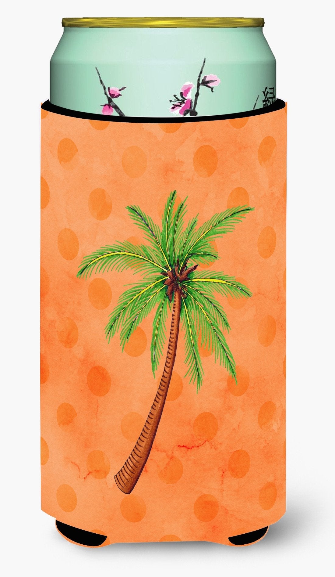 Palm Tree Orange Polkadot Tall Boy Hugger Can Cooler Sleeve Machine Washable Drink Collapsible Insulator Beverage Insulated Holder