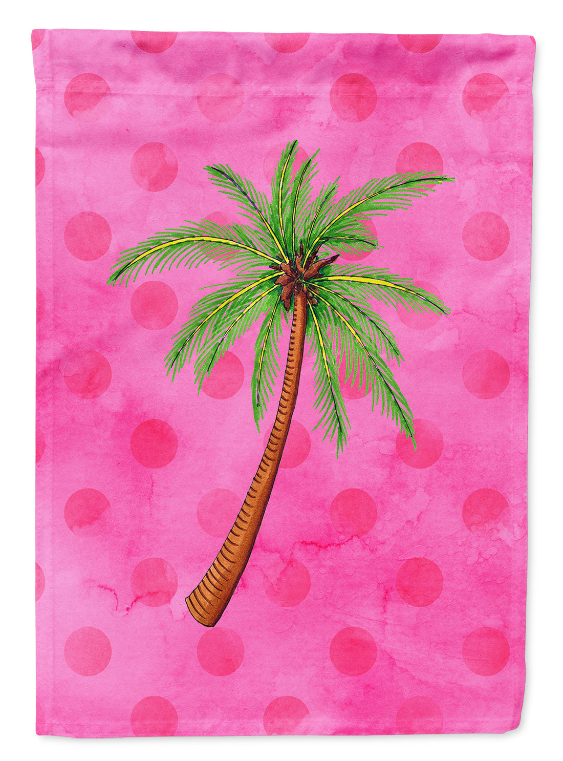 Palm Tree Pink Polkadot House Flag 28x40 Porch Sleeve Pole Decorative Outside Yard Banner Artwork Wall Hanging, Polyester