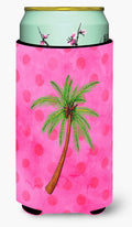 Palm Tree Pink Polkadot Tall Boy Hugger Can Cooler Sleeve Machine Washable Drink Collapsible Insulator Beverage Insulated Holder
