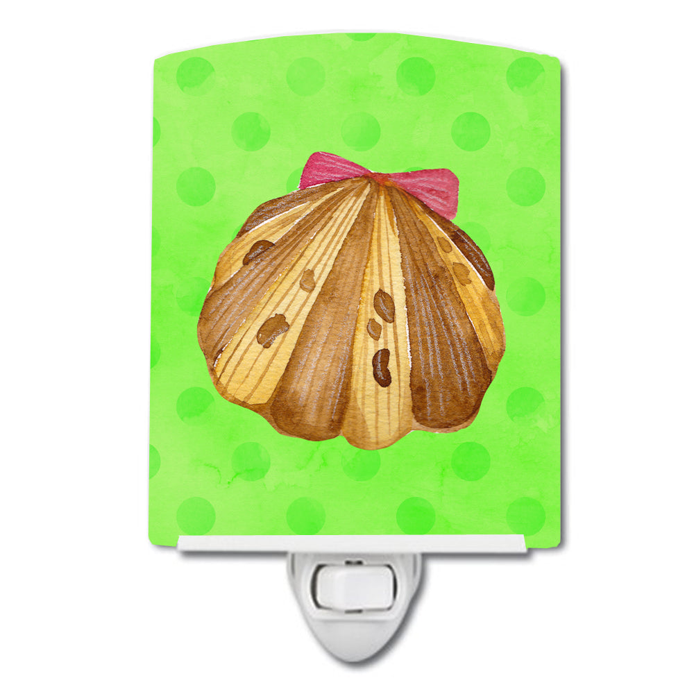 Sea Shell Green Polkadot Ceramic Night Light Compact, UL-Certified, Ideal for Bedroom, Bathroom, Nursery, Hallway, Kitchen, 6x4x3, Multicolor