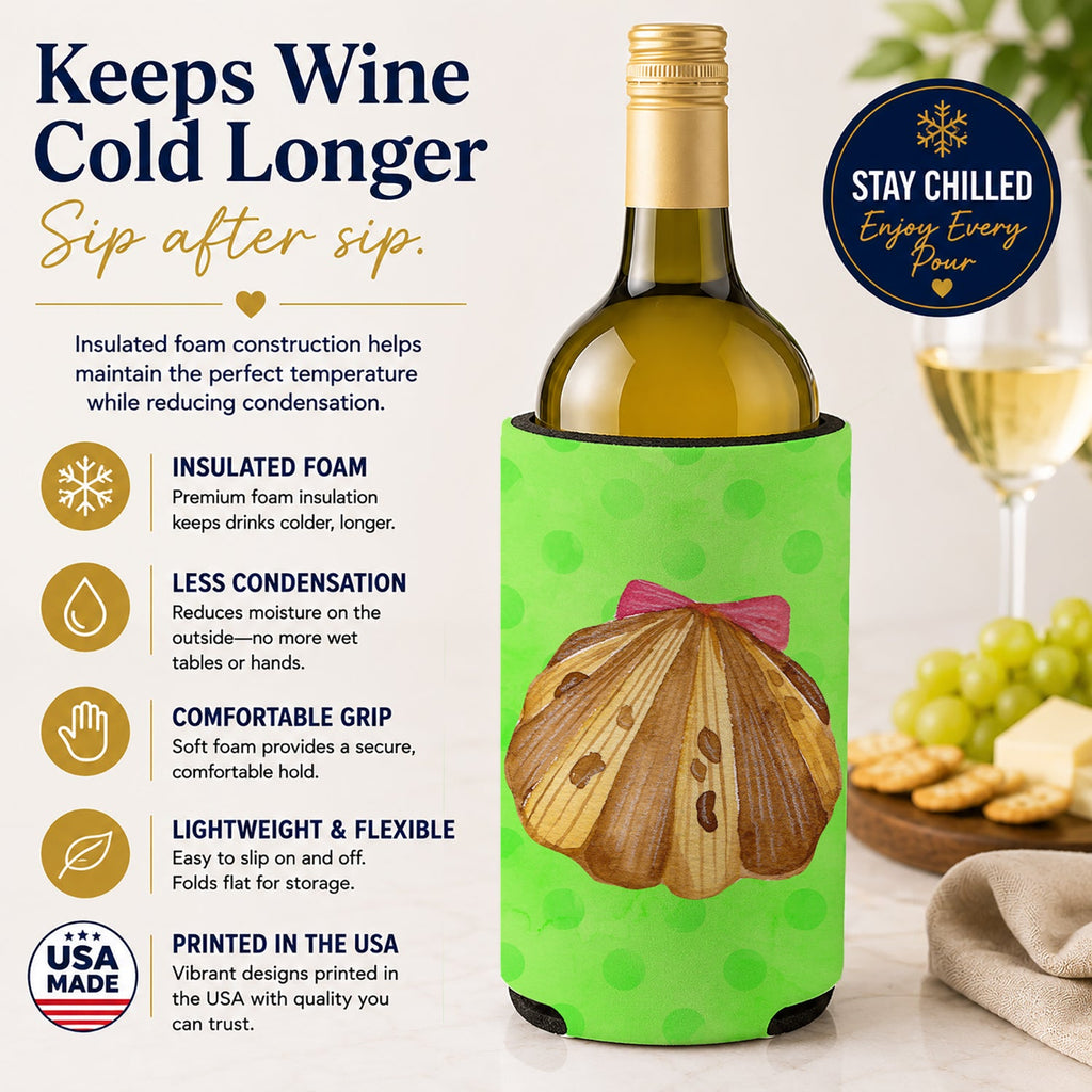 Sea Shell Green Polkadot Wine Bottle Hugger Gift Sleeve for Standard 750 ml Bottles, Insulated Reusable Fits Mini Shot & Pint Bottles