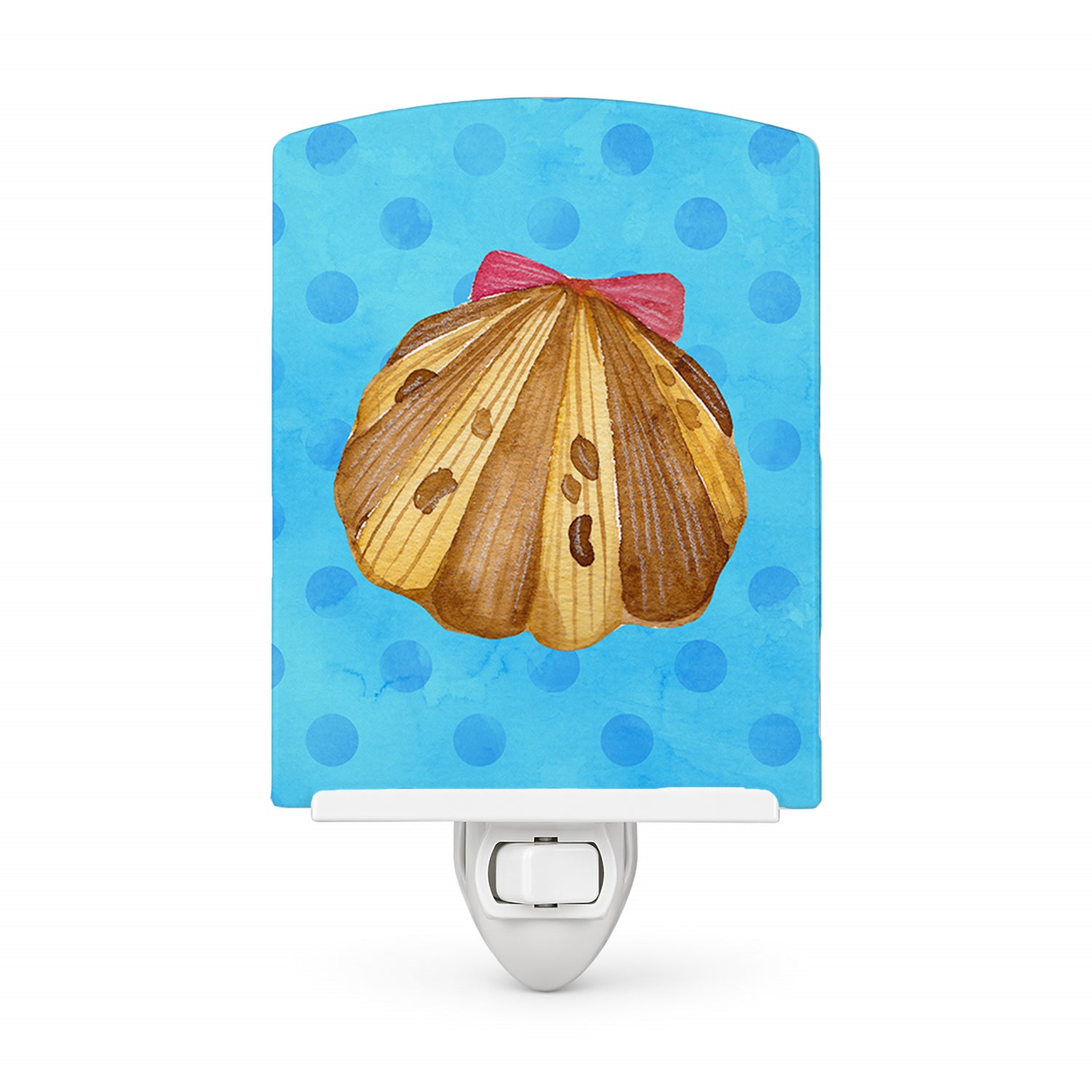 Sea Shell Blue Polkadot Ceramic Night Light Compact, UL-Certified, Ideal for Bedroom, Bathroom, Nursery, Hallway, Kitchen, 6x4x3, Multicolor