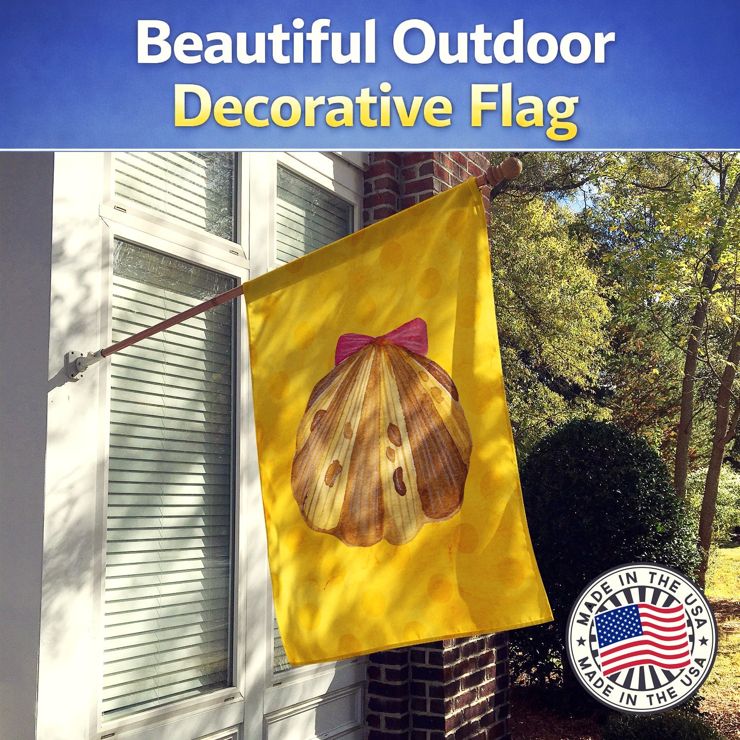 Sea Shell Yellow Polkadot House Flag 28x40 Porch Sleeve Pole Decorative Outside Yard Banner Artwork Wall Hanging, Polyester