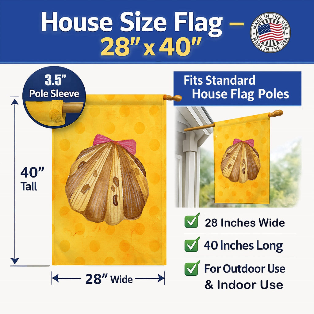 Sea Shell Yellow Polkadot House Flag 28x40 Porch Sleeve Pole Decorative Outside Yard Banner Artwork Wall Hanging, Polyester
