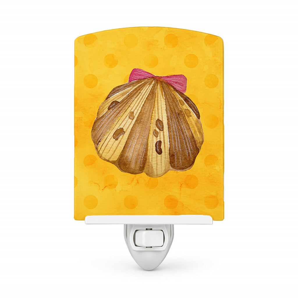 Sea Shell Yellow Polkadot Ceramic Night Light Compact, UL-Certified, Ideal for Bedroom, Bathroom, Nursery, Hallway, Kitchen, 6x4x3, Multicolor