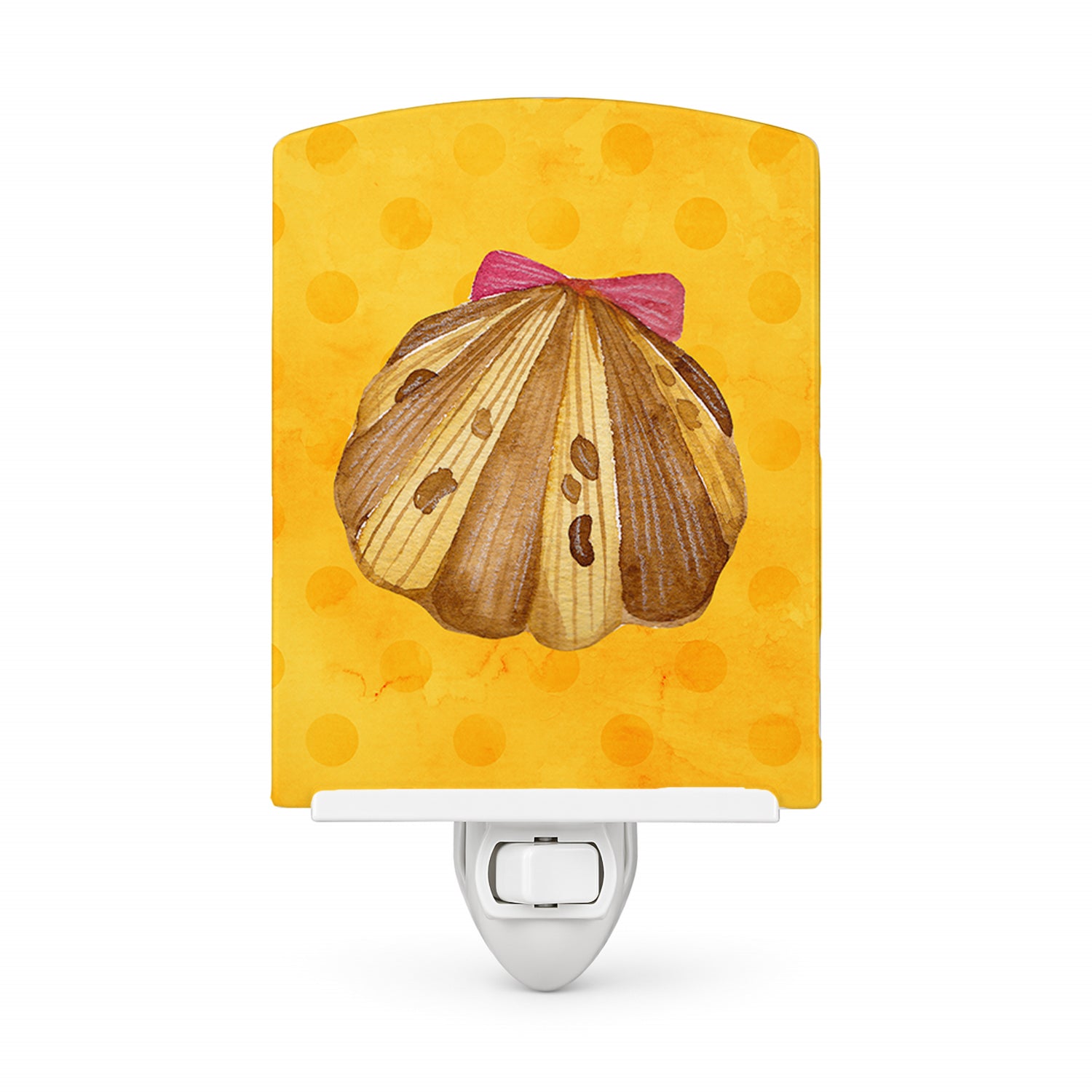 Sea Shell Yellow Polkadot Ceramic Night Light Compact, UL-Certified, Ideal for Bedroom, Bathroom, Nursery, Hallway, Kitchen, 6x4x3, Multicolor