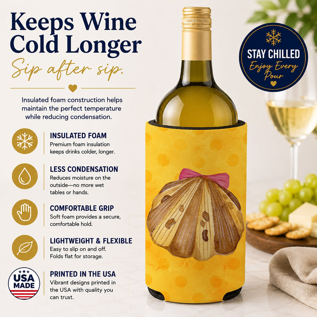 Sea Shell Yellow Polkadot Wine Bottle Hugger Gift Sleeve for Standard 750 ml Bottles, Insulated Reusable Fits Mini Shot & Pint Bottles