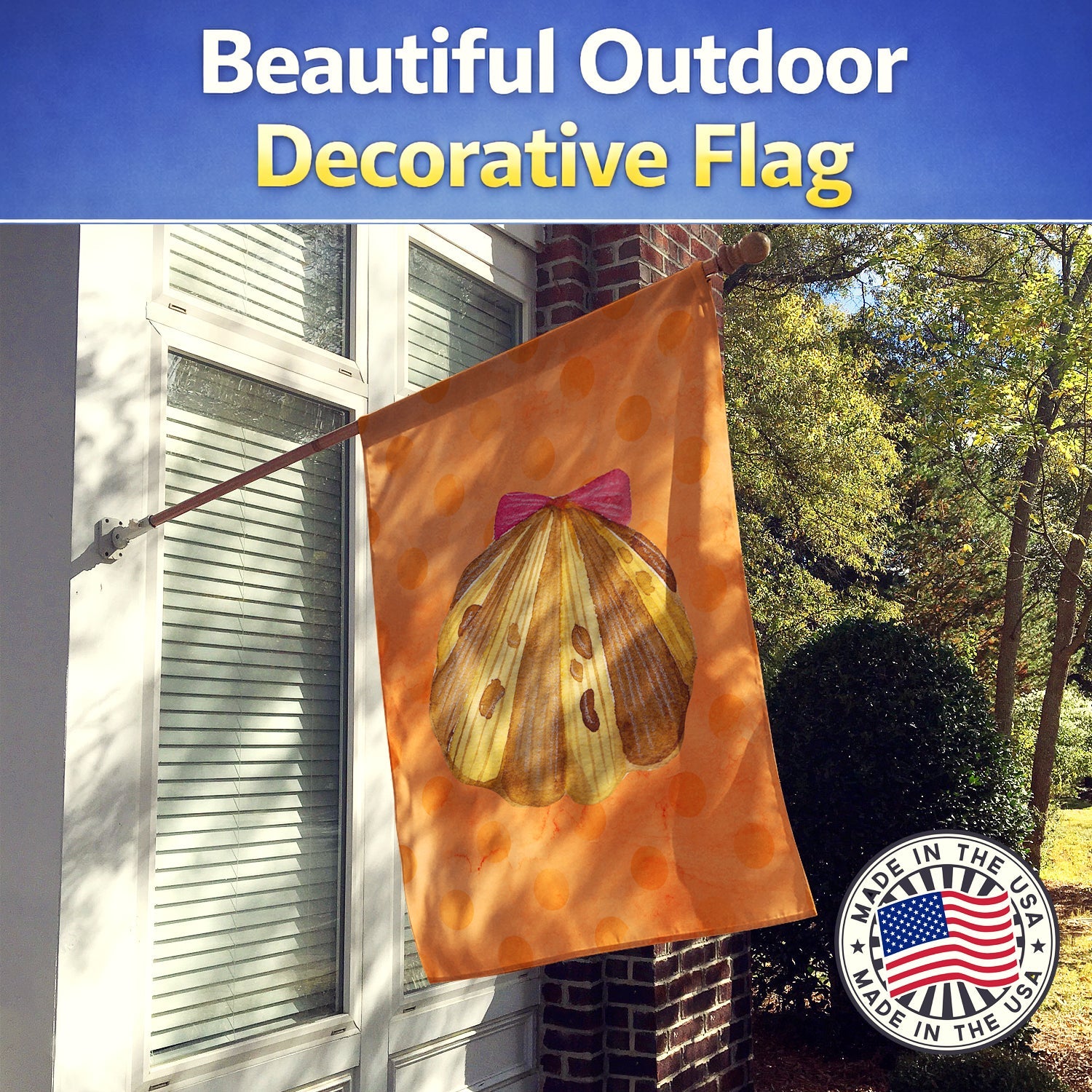 Sea Shell Orange Polkadot House Flag 28x40 Porch Sleeve Pole Decorative Outside Yard Banner Artwork Wall Hanging, Polyester