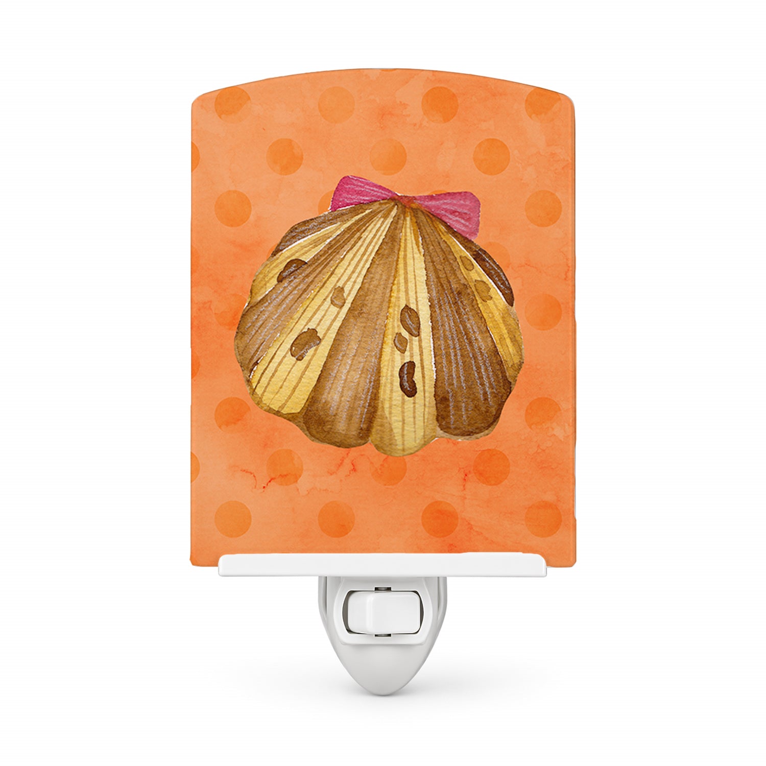 Sea Shell Orange Polkadot Ceramic Night Light Compact, UL-Certified, Ideal for Bedroom, Bathroom, Nursery, Hallway, Kitchen, 6x4x3, Multicolor