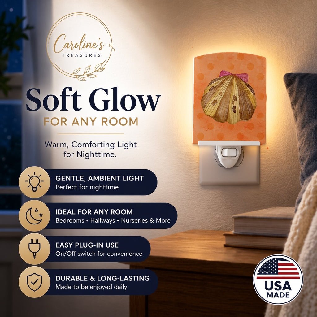 Sea Shell Orange Polkadot Ceramic Night Light Compact, UL-Certified, Ideal for Bedroom, Bathroom, Nursery, Hallway, Kitchen, 6x4x3, Multicolor