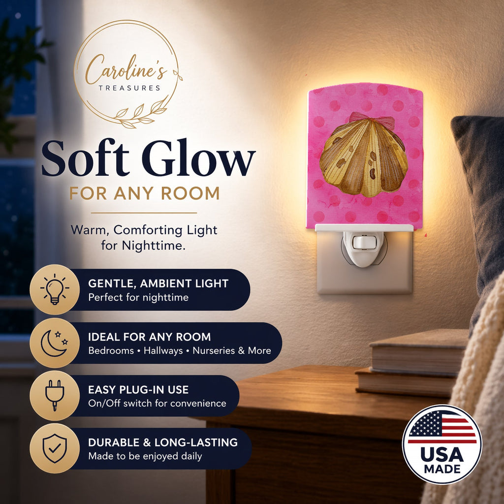 Sea Shell Pink Polkadot Ceramic Night Light Compact, UL-Certified, Ideal for Bedroom, Bathroom, Nursery, Hallway, Kitchen, 6x4x3, Multicolor