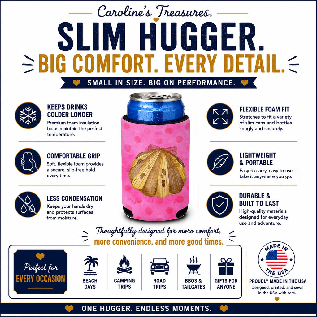 Sea Shell Pink Polkadot Slim Can Hugger  Insulated Foam Sleeve for 12 oz Slim Cans, Beer Bottles & Water Bottles, Made in USA