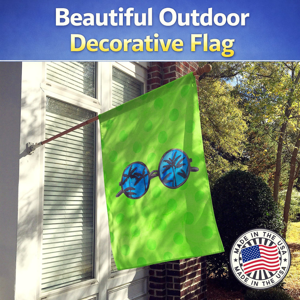 Sunglasses Green Polkadot House Flag 28x40 Porch Sleeve Pole Decorative Outside Yard Banner Artwork Wall Hanging, Polyester