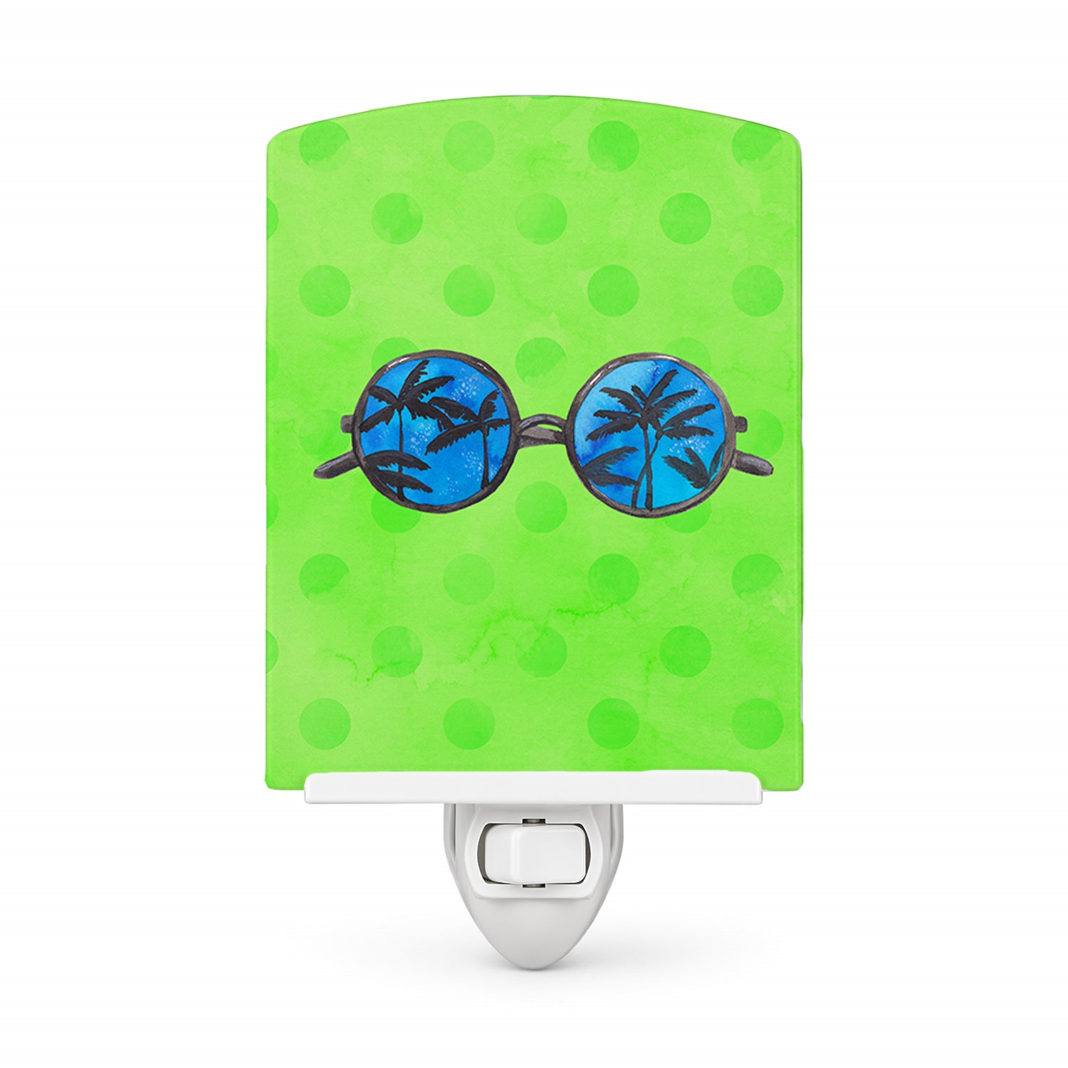 Sunglasses Green Polkadot Ceramic Night Light Compact, UL-Certified, Ideal for Bedroom, Bathroom, Nursery, Hallway, Kitchen, 6x4x3, Multicolor